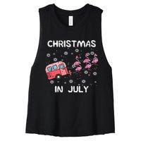 Christmas In July Flamingo Trailer Summer Xmas Camp Camper Women's Racerback Cropped Tank