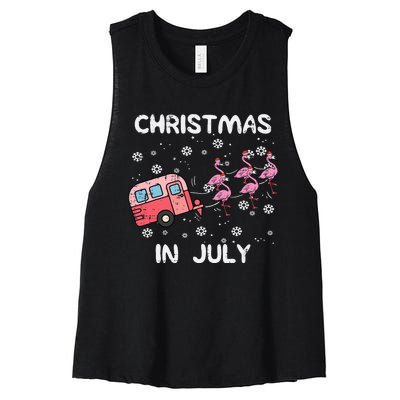 Christmas In July Flamingo Trailer Summer Xmas Camp Camper Women's Racerback Cropped Tank