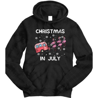 Christmas In July Flamingo Trailer Summer Xmas Camp Camper Tie Dye Hoodie