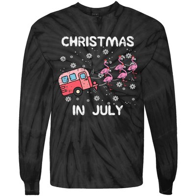 Christmas In July Flamingo Trailer Summer Xmas Camp Camper Tie-Dye Long Sleeve Shirt