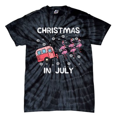 Christmas In July Flamingo Trailer Summer Xmas Camp Camper Tie-Dye T-Shirt