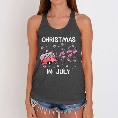 Christmas In July Flamingo Trailer Summer Xmas Camp Camper Women's Knotted Racerback Tank