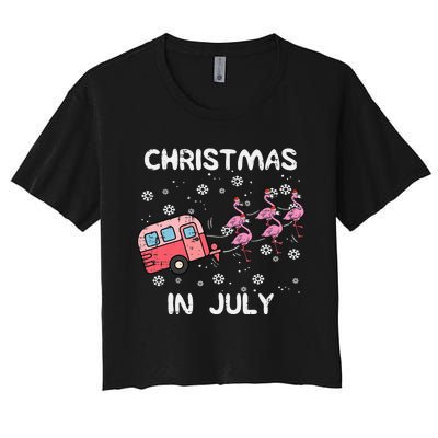 Christmas In July Flamingo Trailer Summer Xmas Camp Camper Women's Crop Top Tee