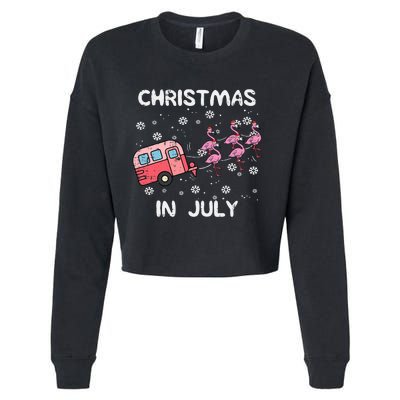 Christmas In July Flamingo Trailer Summer Xmas Camp Camper Cropped Pullover Crew