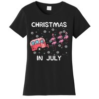 Christmas In July Flamingo Trailer Summer Xmas Camp Camper Women's T-Shirt