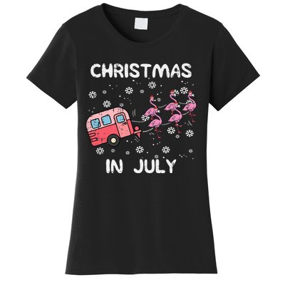 Christmas In July Flamingo Trailer Summer Xmas Camp Camper Women's T-Shirt