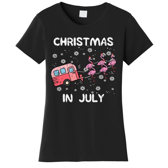 Christmas In July Flamingo Trailer Summer Xmas Camp Camper Women's T-Shirt