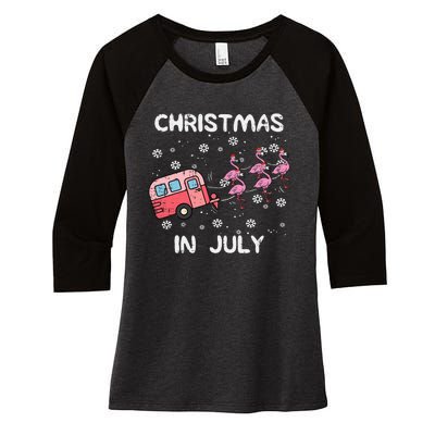 Christmas In July Flamingo Trailer Summer Xmas Camp Camper Women's Tri-Blend 3/4-Sleeve Raglan Shirt