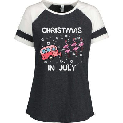 Christmas In July Flamingo Trailer Summer Xmas Camp Camper Enza Ladies Jersey Colorblock Tee