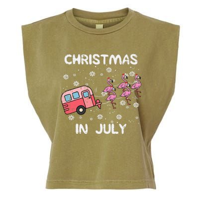 Christmas In July Flamingo Trailer Summer Xmas Camp Camper Garment-Dyed Women's Muscle Tee