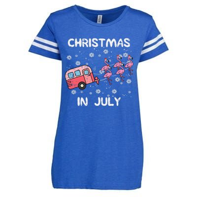 Christmas In July Flamingo Trailer Summer Xmas Camp Camper Enza Ladies Jersey Football T-Shirt