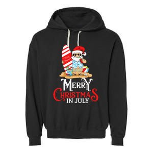 Christmas In July Santa Sunglasses Summer Beach Funny Xmas Garment-Dyed Fleece Hoodie