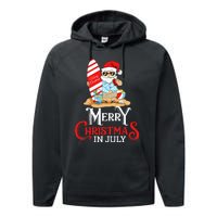 Christmas In July Santa Sunglasses Summer Beach Funny Xmas Performance Fleece Hoodie