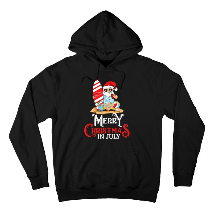 Christmas In July Santa Sunglasses Summer Beach Funny Xmas Hoodie