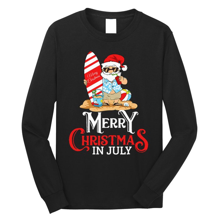 Christmas In July Santa Sunglasses Summer Beach Funny Xmas Long Sleeve Shirt