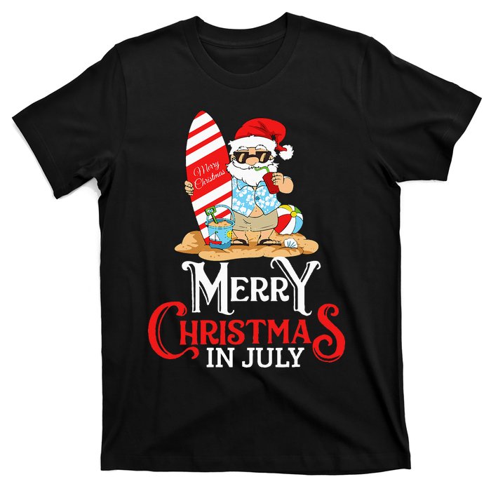 Christmas In July Santa Sunglasses Summer Beach Funny Xmas T-Shirt