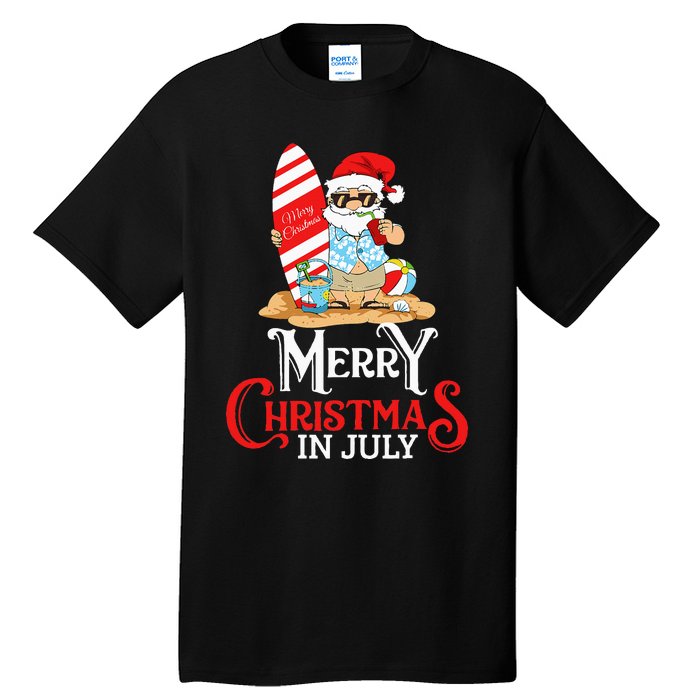 Christmas In July Santa Sunglasses Summer Beach Funny Xmas Tall T-Shirt