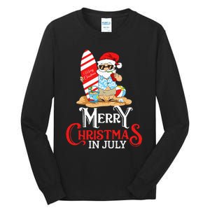 Christmas In July Santa Sunglasses Summer Beach Funny Xmas Tall Long Sleeve T-Shirt