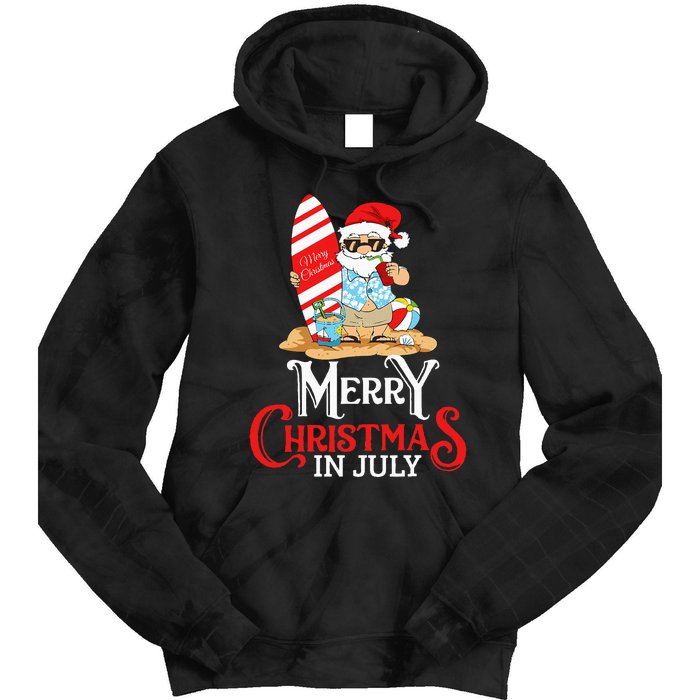 Christmas In July Santa Sunglasses Summer Beach Funny Xmas Tie Dye Hoodie