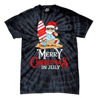 Christmas In July Santa Sunglasses Summer Beach Funny Xmas Tie-Dye T-Shirt