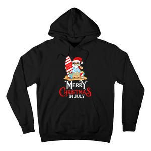 Christmas In July Santa Sunglasses Summer Beach Funny Xmas Tall Hoodie