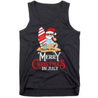 Christmas In July Santa Sunglasses Summer Beach Funny Xmas Tank Top