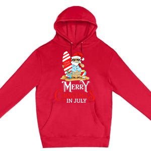 Christmas In July Santa Sunglasses Summer Beach Funny Xmas Premium Pullover Hoodie