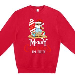 Christmas In July Santa Sunglasses Summer Beach Funny Xmas Premium Crewneck Sweatshirt