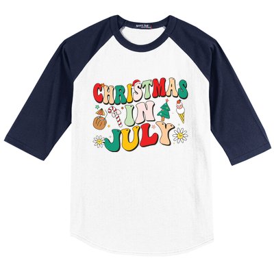 Christmas In July Shirts Groovy Xmas Summer Baseball Sleeve Shirt