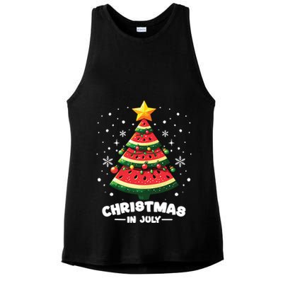 Christmas In July Watermelon Xmas Tree Summer Ladies PosiCharge Tri-Blend Wicking Tank