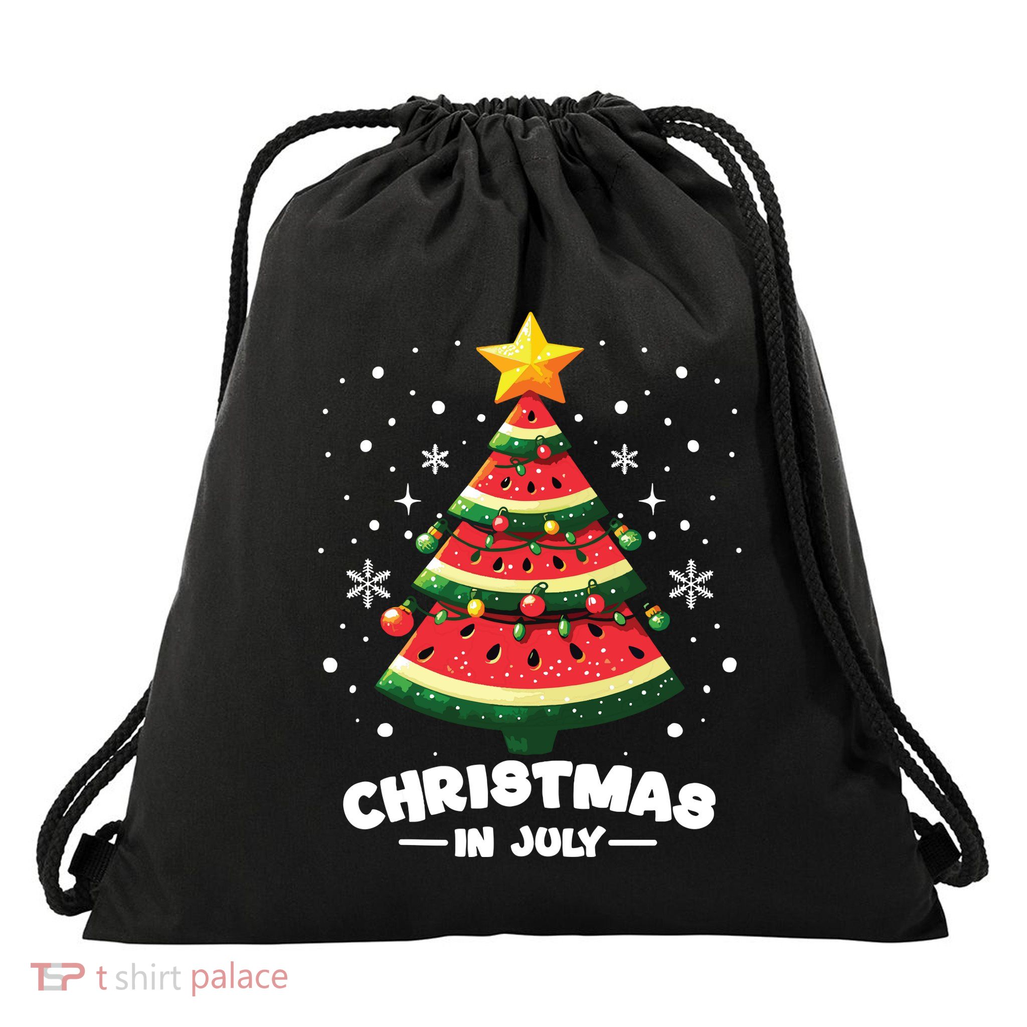 Christmas In July Watermelon Xmas Tree Summer Drawstring Bag