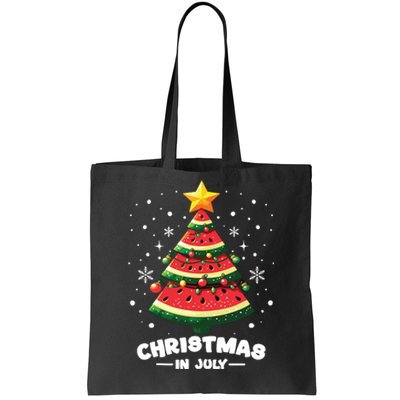 Christmas In July Watermelon Xmas Tree Summer Tote Bag