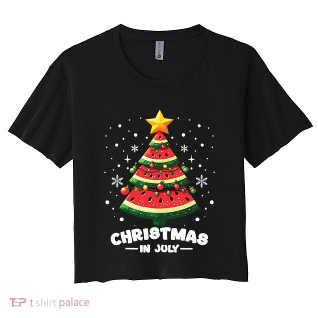 Christmas In July Watermelon Xmas Tree Summer Crop Top