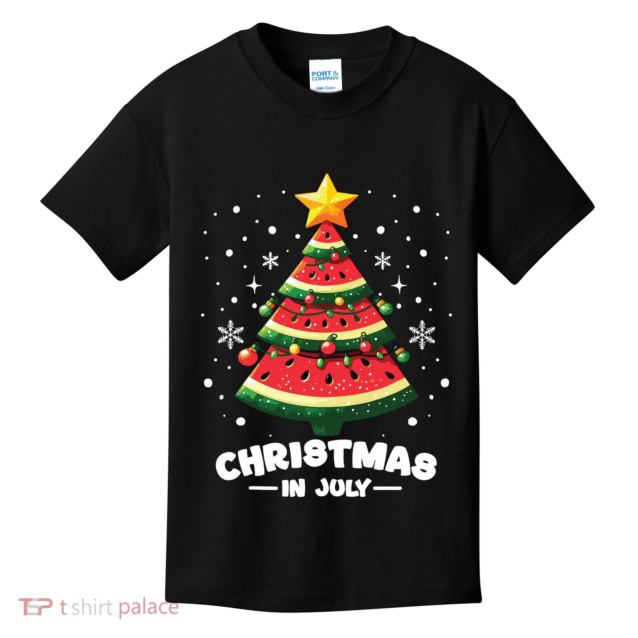 Christmas In July Watermelon Xmas Tree Summer Kids T-Shirt