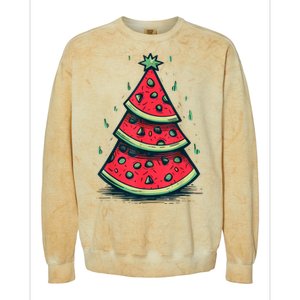 Christmas In July Watermelon Christmas Tre Colorblast Crewneck Sweatshirt