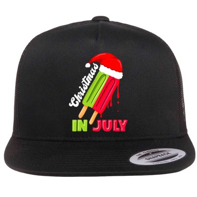Christmas In July Watermelon Ice Pops Fun Christmas In July Flat Bill Trucker Hat