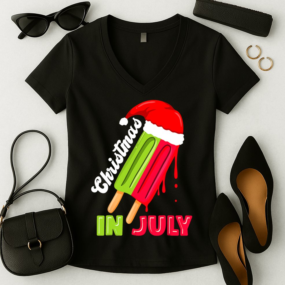 Christmas In July Watermelon Ice Pops Fun Christmas In July Women's V-Neck T-Shirt
