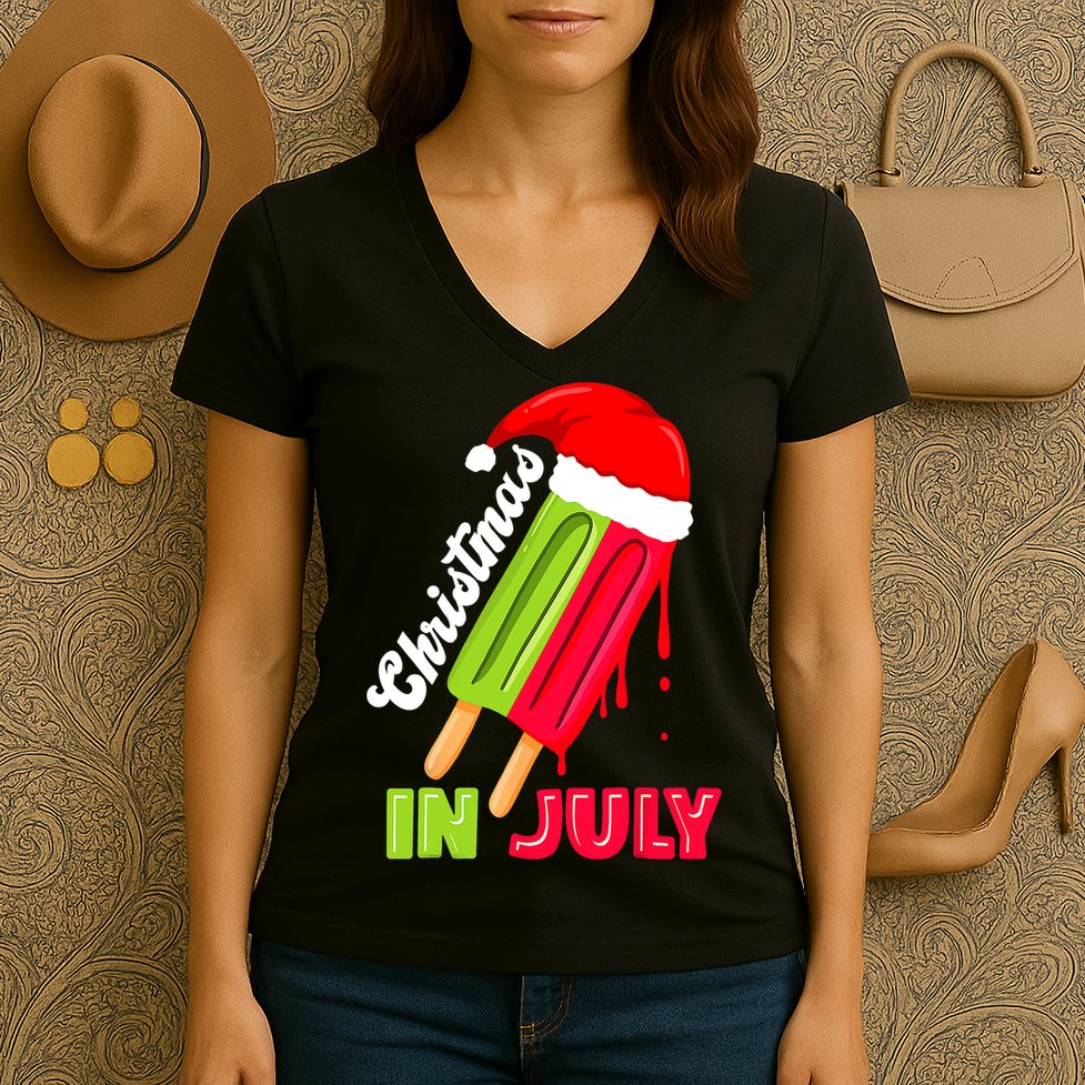 Christmas In July Watermelon Ice Pops Fun Christmas In July Women's V-Neck T-Shirt