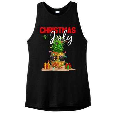 Christmas In July Pineapple Xmas Tree Summer Vacation Ladies PosiCharge Tri-Blend Wicking Tank