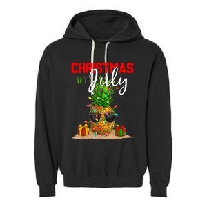 Christmas In July Pineapple Xmas Tree Summer Vacation Garment-Dyed Fleece Hoodie