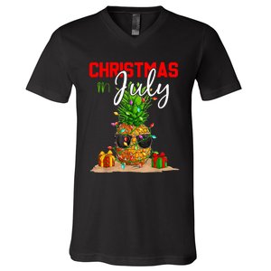 Christmas In July Pineapple Xmas Tree Summer Vacation V-Neck T-Shirt