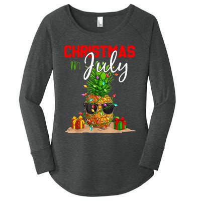 Christmas In July Pineapple Xmas Tree Summer Vacation Women's Perfect Tri Tunic Long Sleeve Shirt