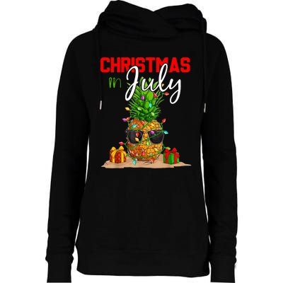 Christmas In July Pineapple Xmas Tree Summer Vacation Womens Funnel Neck Pullover Hood