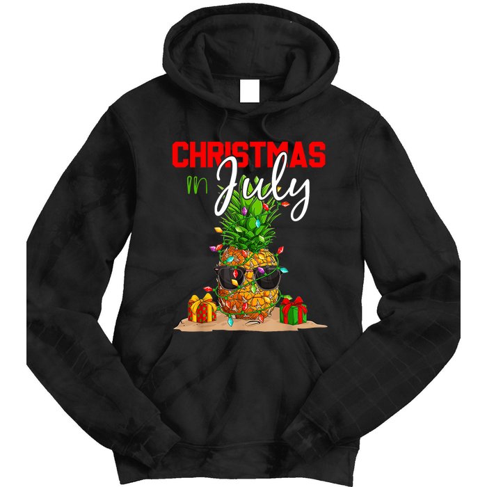 Christmas In July Pineapple Xmas Tree Summer Vacation Tie Dye Hoodie