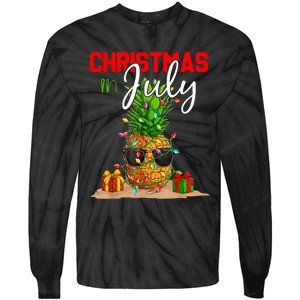 Christmas In July Pineapple Xmas Tree Summer Vacation Tie-Dye Long Sleeve Shirt