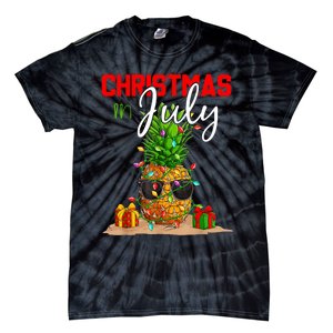 Christmas In July Pineapple Xmas Tree Summer Vacation Tie-Dye T-Shirt