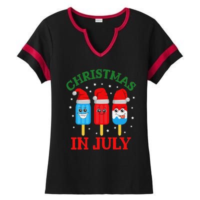 Christmas In July Fun Ice Pops And Santa Ladies Halftime Notch Neck Tee