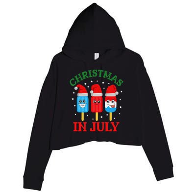 Christmas In July Fun Ice Pops And Santa Crop Fleece Hoodie