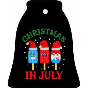 Christmas In July Fun Ice Pops And Santa Ceramic Bell Ornament