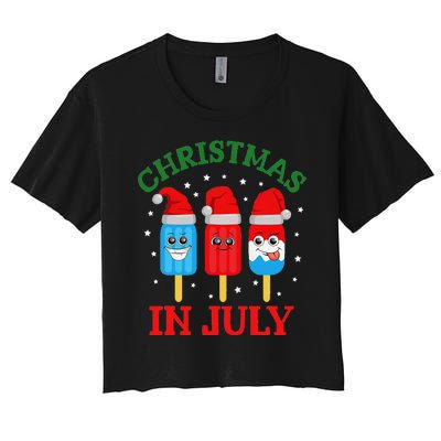 Christmas In July Fun Ice Pops And Santa Women's Crop Top Tee